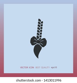 Pigtail with bow, vector icon