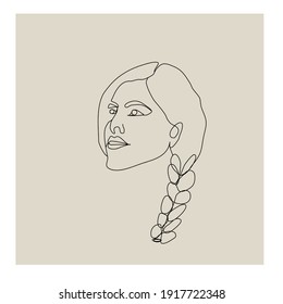 Pigtail face line art with background 