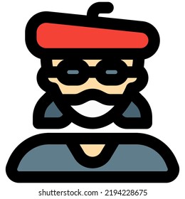 Pigtail hairstyle woman with beret and sunglasses.