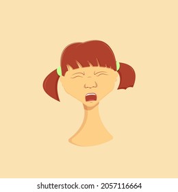 Pigtailed girl face disgusted, pain 