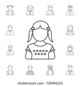 Pigtails girl avatar. Set of avatar icons on white background