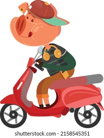 PigThree pigs. Old fairy tales in a new way. let Nif Nif. Carries firewood. He rides a moped. Listens to music. Headphones. Player. Cap. In a striped sweater.