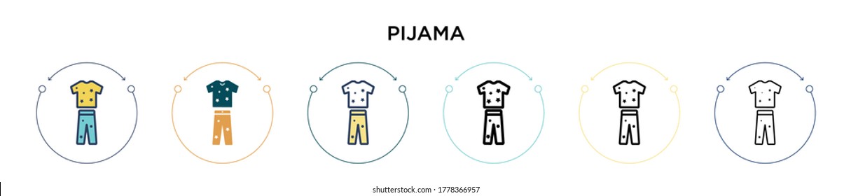 Pijama icon in filled, thin line, outline and stroke style. Vector illustration of two colored and black pijama vector icons designs can be used for mobile, ui, web