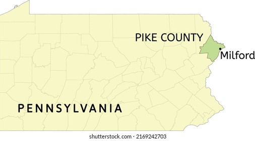 Pike County and borough of Milford location on Pennsylvania state map