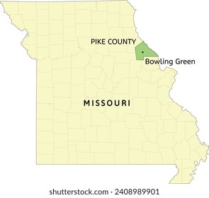 Pike County and city of Bowling Green location on Missouri state map