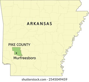 Pike County e cidade de Murfreesboro localização no mapa do estado de Arkansas