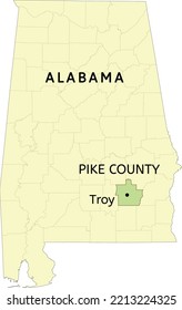 Pike County and city of Troy location on Alabama state map