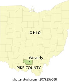 Pike County and city of Waverly location on Ohio state map