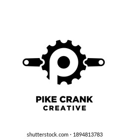 pike cycle crank creative sport bike with initial letter p vector logo icon illustration design isolated background