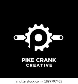 pike cycle crank creative sport bike with initial letter p vector logo icon illustration design isolated background