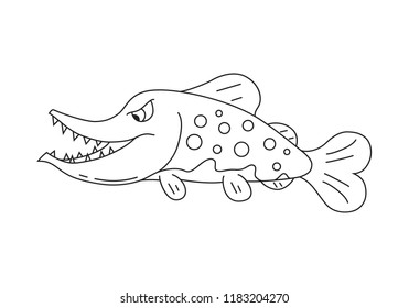 Pike fish icon. Fishing label. Vector isolated.