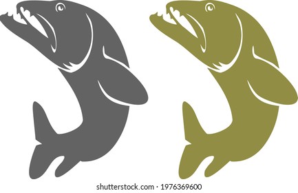 Pike fish logo and emblem set. Vector image. 