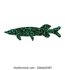 Pike fish spiral pattern color silhouette aquatic animal