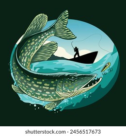 Pike Fish Vintage Design Illustration