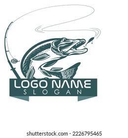 Pike fishing, Pike fish logo Design