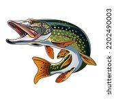 Pike fishing illustration t shirt logo vector image template clipart stock

