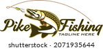 Pike Fishing Logo, Unique and Fresh Pike fish jumping out of the water. Great to use as you Pike Fishing Activity. 