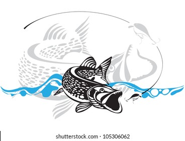 pike, fishing lure, vector illustration