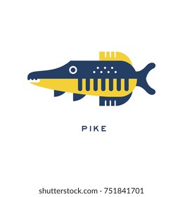 Pike, freshwater fish geometric flat style design vector Illustration on a white background