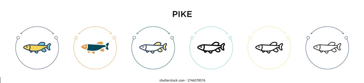 Pike icon in filled, thin line, outline and stroke style. Vector illustration of two colored and black pike vector icons designs can be used for mobile, ui, web