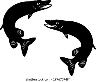 Pike logo and emblem set. Vector image. 