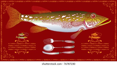pike menu original woodcut