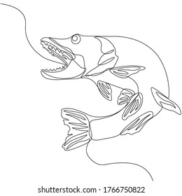 Pike. One line fish design silhouette. Logo design. Hand drawn minimalism style vector illustration.
