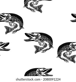 Щука силуэт бесшовный.  pike silhouette, seamless vector pattern

