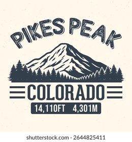 Pikes Peak, Colorado - design de camisetas de aventura para turismo