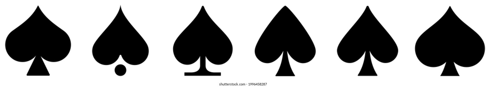 Pikes suit of playing cards in different shape isolated on white background