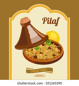 Pilaf.  Tagine.Oriental cuisine. Vector illustration for cafe, restaurants, cafes Asian cuisine.