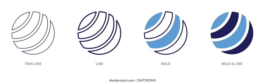 Pilates ball icon in 4 different styles. Thin Line, Line, Bold, and Bold Line. Duotone style. Editable stroke.