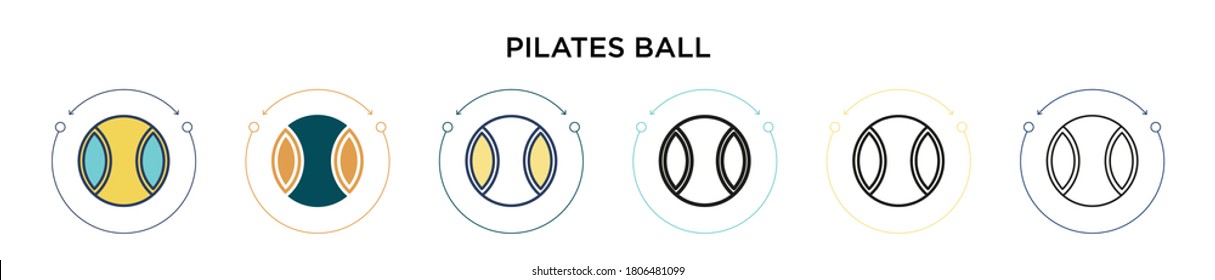 Pilates ball icon in filled, thin line, outline and stroke style. Vector illustration of two colored and black pilates ball vector icons designs can be used for mobile, ui, web