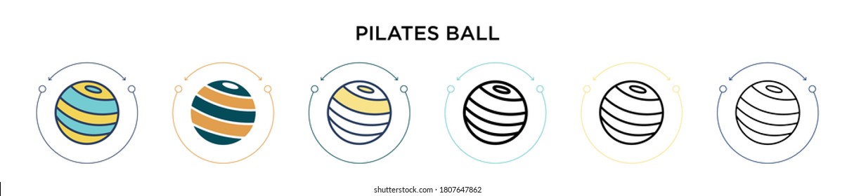Pisskugel Symbol in voller, dünner Linie, Umriss und Strich-Stil. Vektorgrafik von zwei farbigen und schwarzen Pilaten Ball Vektorsymbole kann für mobile, iPhone, web-basierte