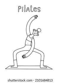 Pilates black and white vector illustration.