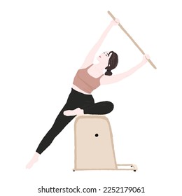 Pilates chair pose - a concept illustration of people doing pilates