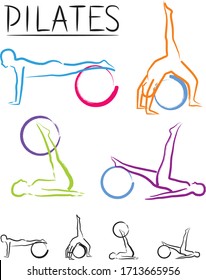 Pilates class illustrations in original brush strokes