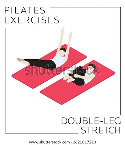 Pilates Double-Leg Stretch Pose Exercise Isometric Set Vector