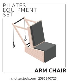 Pilates Equipment Arm Chair Isometric Set Wood Material Vector