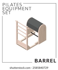 Pilates Equipment Barrel Isometric Set Wood Material Vector