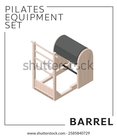 Pilates Equipment Barrel Isometric Set Wood Material Vector