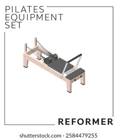 Pilates Equipment Reformer Isometric Set Wood Material Vector