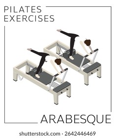 Pilates Exercise Arabesque on the Reformer Vector