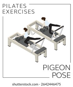 Pilates Exercise Pigeon Pose on the Reformer Vector