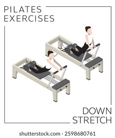 Pilates Exercise Pose Down Stretch on the Reformer Vector