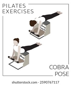 Pilates Exercise Pose Set Cobra Pose on the Chair Vector