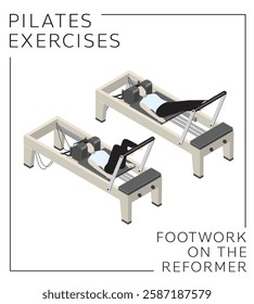 Pilates Exercise Pose Set Footwork on the Reformer Vector