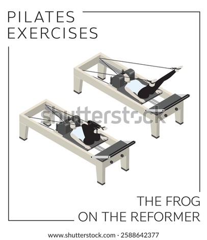 Pilates Exercise Pose Set The Frog on the Reformer Vector
