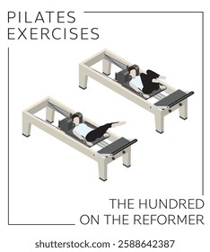 Pilates Exercise Pose Set The Hundred on the Reformer Vector