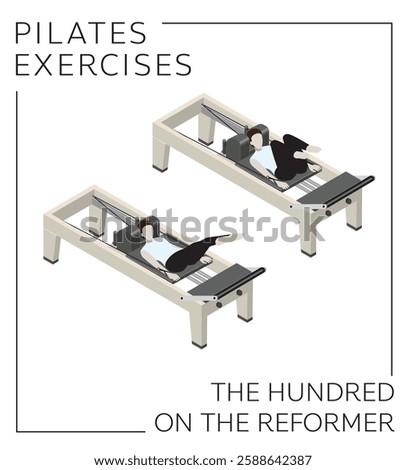 Pilates Exercise Pose Set The Hundred on the Reformer Vector